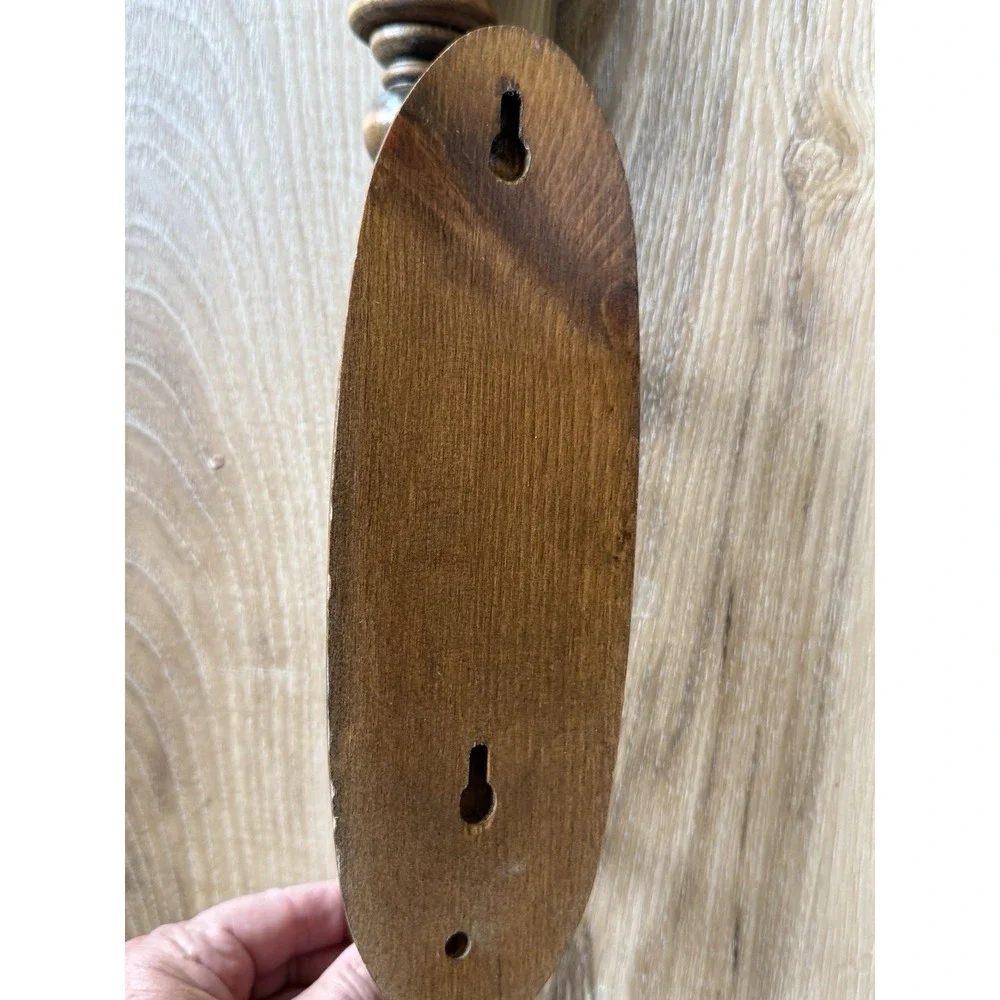 Vintage Wood Turned Candle Wall Sconces w Gold/Brass Metal Bands MCM Retro 13in